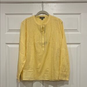 J. Crew Pintuck Lace-trim Top in Cotton Voile Pale Banana Yellow Size XXL